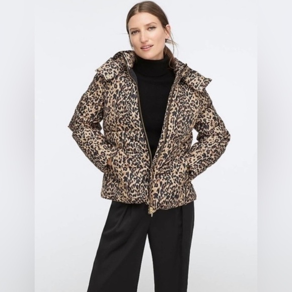 J. Crew Jackets & Blazers - J Crew Leopard Print Puffer Jacket